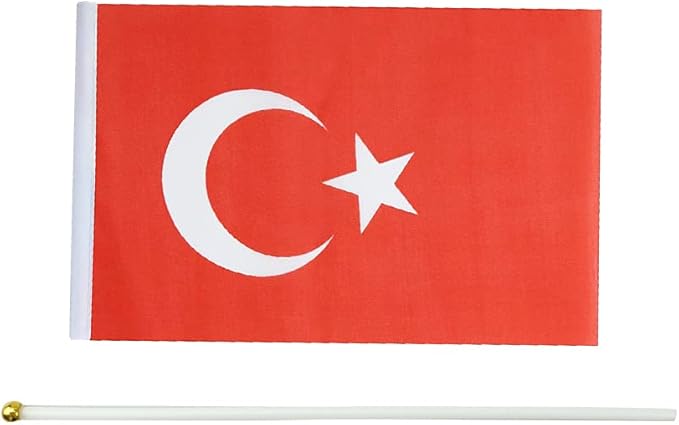 20 Pack Small Turkey Flags on Stick Mini Handheld Turkish Flag for Parades, Independence Day and Patriotic Events 5x8 Inch Durable Weather-Resistant Flags with 12 Inch Sticks(Turkey)