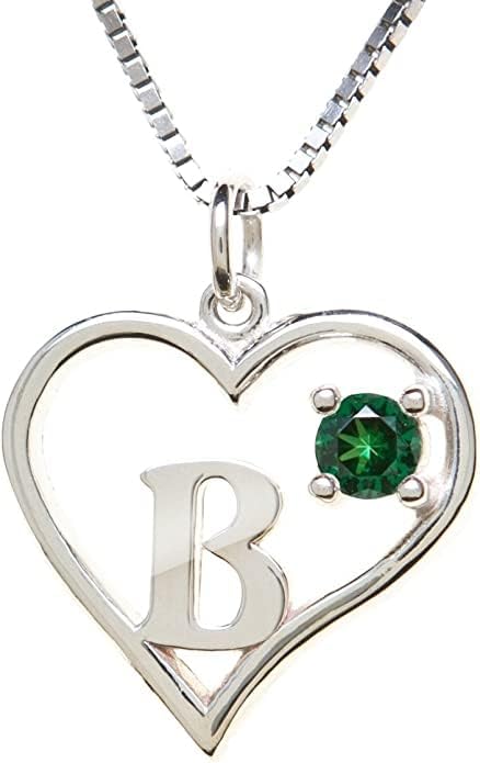 Icy Jewelry Silver Sterling Necklace Initial Letter A-Z Birthstone for Women – Personalized Custom Jewelry Pendant with Heart Design Customized Dainty Charm for Wife Girlfriend Mom – 18" Box Chain