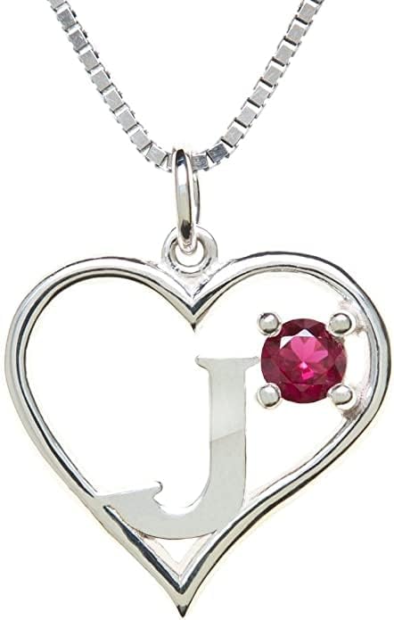 Icy Jewelry Silver Sterling Necklace Initial Letter A-Z Birthstone for Women – Personalized Custom Jewelry Pendant with Heart Design Customized Dainty Charm for Wife Girlfriend Mom – 18" Box Chain
