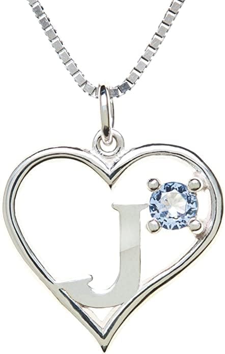Icy Jewelry Silver Sterling Necklace Initial Letter A-Z Birthstone for Women – Personalized Custom Jewelry Pendant with Heart Design Customized Dainty Charm for Wife Girlfriend Mom – 18" Box Chain