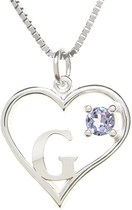 Icy Jewelry Silver Sterling Necklace Initial Letter A-Z Birthstone for Women – Personalized Custom Jewelry Pendant with Heart Design Customized Dainty Charm for Wife Girlfriend Mom – 18" Box Chain