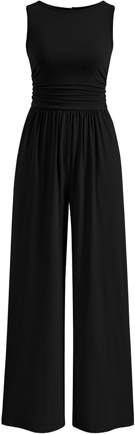 PRETTYGARDEN One Piece Jumpsuits for Women Dressy Casual Sleeveless Crewneck Wide Leg Rompers Jumpers Vacation Summer Outfits