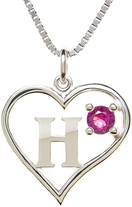 Icy Jewelry Silver Sterling Necklace Initial Letter A-Z Birthstone for Women – Personalized Custom Jewelry Pendant with Heart Design Customized Dainty Charm for Wife Girlfriend Mom – 18" Box Chain
