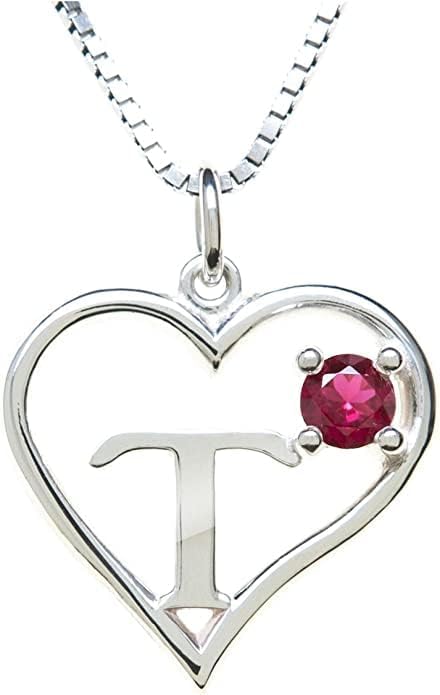 Icy Jewelry Silver Sterling Necklace Initial Letter A-Z Birthstone for Women – Personalized Custom Jewelry Pendant with Heart Design Customized Dainty Charm for Wife Girlfriend Mom – 18" Box Chain