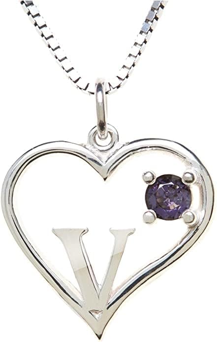 Icy Jewelry Silver Sterling Necklace Initial Letter A-Z Birthstone for Women – Personalized Custom Jewelry Pendant with Heart Design Customized Dainty Charm for Wife Girlfriend Mom – 18" Box Chain
