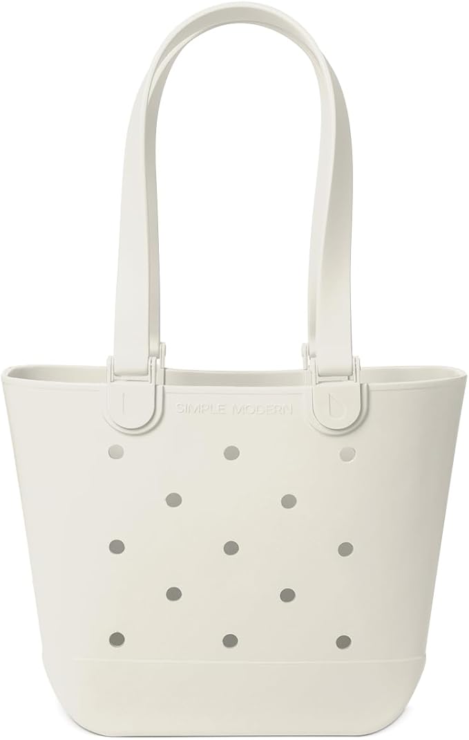 Simple Modern Medium Beach Bag | Waterproof Getaway Rubber Tote with Zipper Pocket for Travel, Pool, Boat, Groceries, Sports | Cream