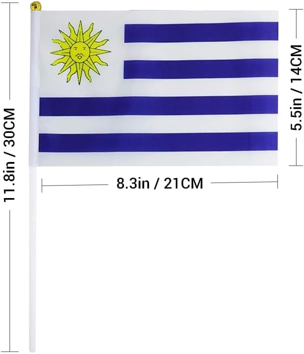 20 Pack Small Uruguay Flags on Stick Mini Handheld Uruguayan Flag for Parades, Independence Day and Patriotic Events 5x8 Inch Durable Weather-Resistant Flags with 12 Inch Sticks(Uruguay)