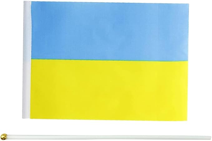 20 Pack Small Ukraine Flags on Stick Mini Handheld Ukrainian Flag for Parades, Independence Day and Patriotic Events 5x8 Inch Durable Weather-Resistant Flags with 12 Inch Sticks(Ukraine)