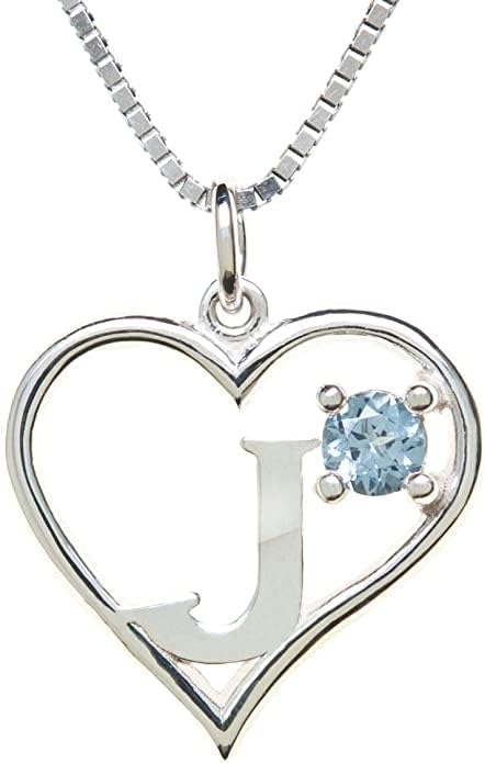 Icy Jewelry Silver Sterling Necklace Initial Letter A-Z Birthstone for Women – Personalized Custom Jewelry Pendant with Heart Design Customized Dainty Charm for Wife Girlfriend Mom – 18" Box Chain