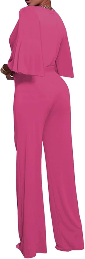 BessCops Womens Loose Short Sleeve Belted Wide Leg Pant Romper Jumpsuit Casual Business One Piece Outfits