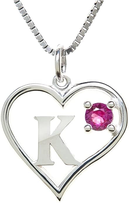 Icy Jewelry Silver Sterling Necklace Initial Letter A-Z Birthstone for Women – Personalized Custom Jewelry Pendant with Heart Design Customized Dainty Charm for Wife Girlfriend Mom – 18" Box Chain