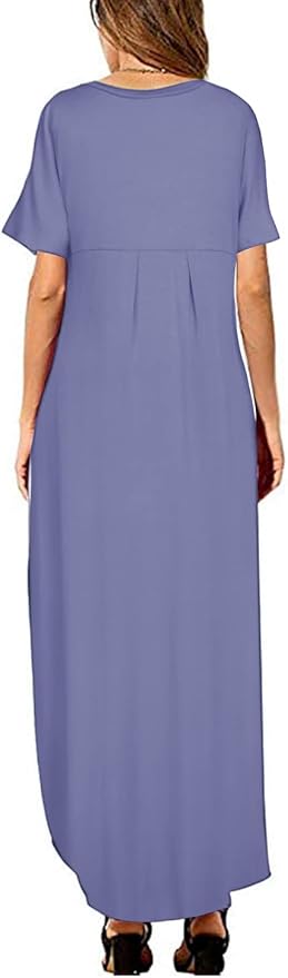 Arolina Women's Summer Maxi Dress Short Sleeve V Neck Casual Loose Long Beach Split Dresses with Pockets
