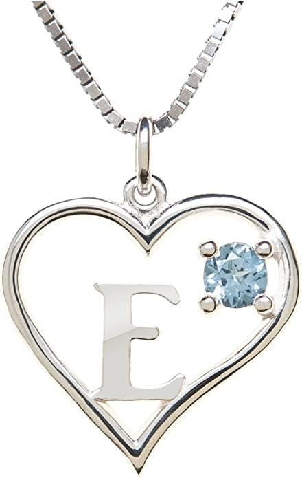Icy Jewelry Silver Sterling Necklace Initial Letter A-Z Birthstone for Women – Personalized Custom Jewelry Pendant with Heart Design Customized Dainty Charm for Wife Girlfriend Mom – 18" Box Chain