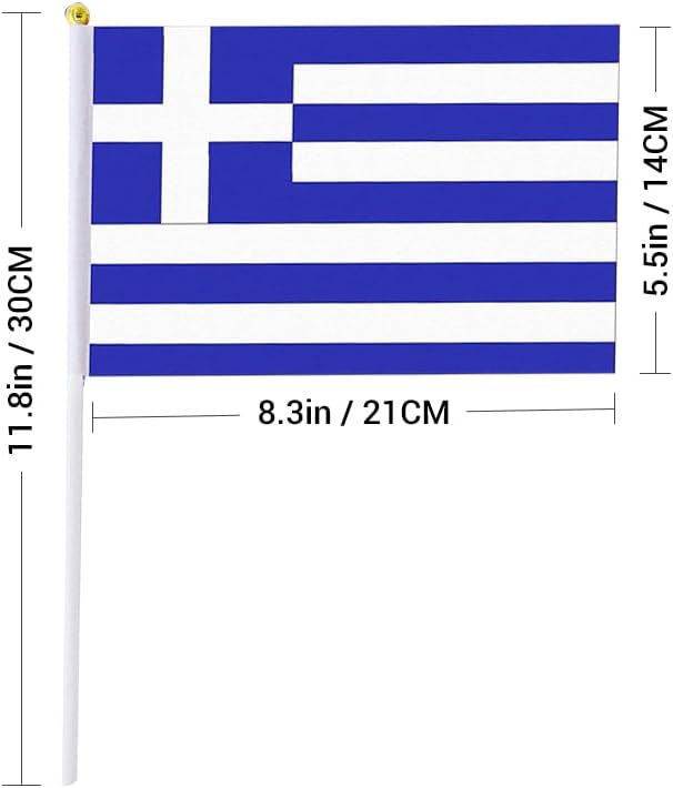 20 Pack Small Greece Flags on Stick Mini Handheld Greek Flag for Parades, Independence Day and Patriotic Events 5x8 Inch Durable Weather-Resistant Flags with 12 Inch Sticks(Greece)