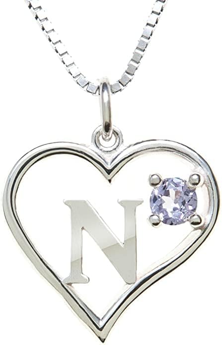 Icy Jewelry Silver Sterling Necklace Initial Letter A-Z Birthstone for Women – Personalized Custom Jewelry Pendant with Heart Design Customized Dainty Charm for Wife Girlfriend Mom – 18" Box Chain