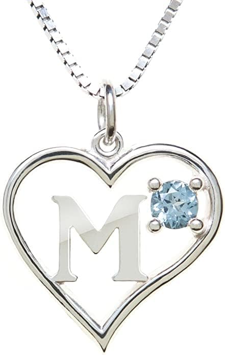 Icy Jewelry Silver Sterling Necklace Initial Letter A-Z Birthstone for Women – Personalized Custom Jewelry Pendant with Heart Design Customized Dainty Charm for Wife Girlfriend Mom – 18" Box Chain