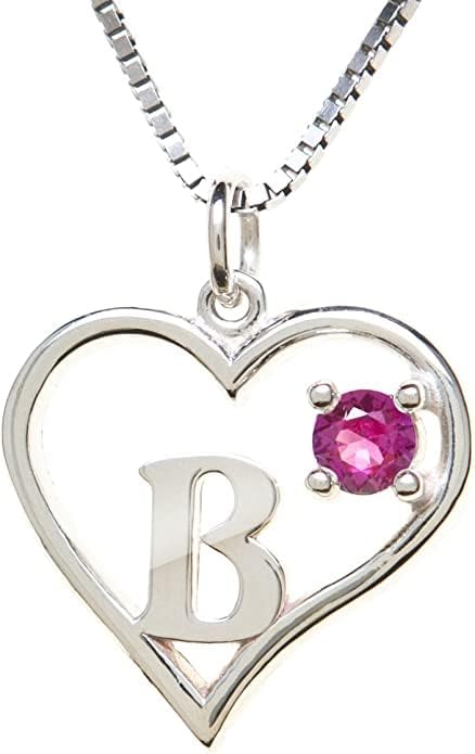 Icy Jewelry Silver Sterling Necklace Initial Letter A-Z Birthstone for Women – Personalized Custom Jewelry Pendant with Heart Design Customized Dainty Charm for Wife Girlfriend Mom – 18" Box Chain