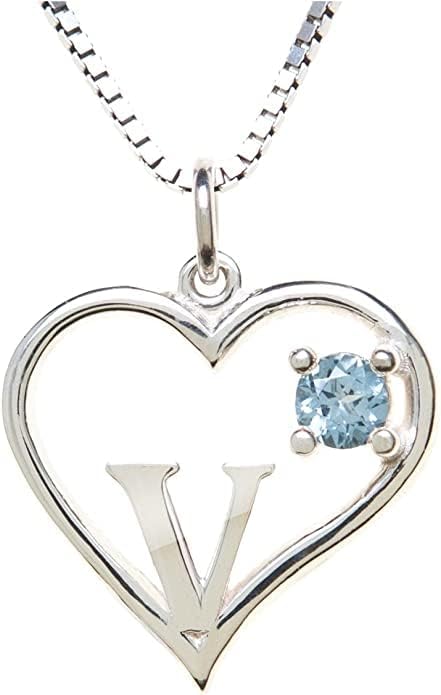 Icy Jewelry Silver Sterling Necklace Initial Letter A-Z Birthstone for Women – Personalized Custom Jewelry Pendant with Heart Design Customized Dainty Charm for Wife Girlfriend Mom – 18" Box Chain