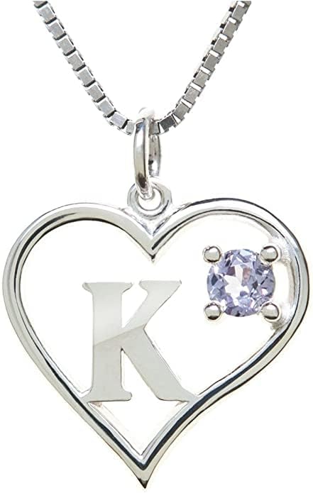 Icy Jewelry Silver Sterling Necklace Initial Letter A-Z Birthstone for Women – Personalized Custom Jewelry Pendant with Heart Design Customized Dainty Charm for Wife Girlfriend Mom – 18" Box Chain