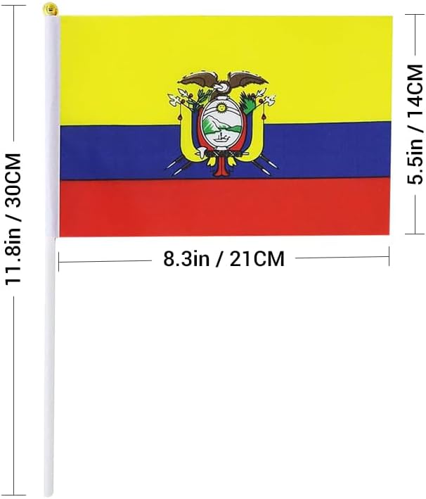 20 Pack Small Ecuador Flags on Stick Mini Handheld Ecuadorian Flag for Parades, Independence Day and Patriotic Events 5x8 Inch Durable Weather-Resistant Flags with 12 Inch Sticks(Ecuador)