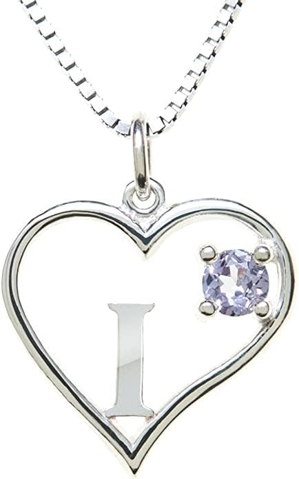 Icy Jewelry Silver Sterling Necklace Initial Letter A-Z Birthstone for Women – Personalized Custom Jewelry Pendant with Heart Design Customized Dainty Charm for Wife Girlfriend Mom – 18" Box Chain