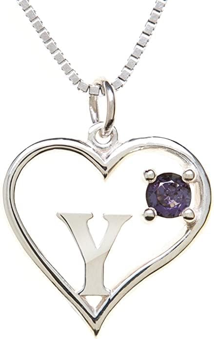 Icy Jewelry Silver Sterling Necklace Initial Letter A-Z Birthstone for Women – Personalized Custom Jewelry Pendant with Heart Design Customized Dainty Charm for Wife Girlfriend Mom – 18" Box Chain