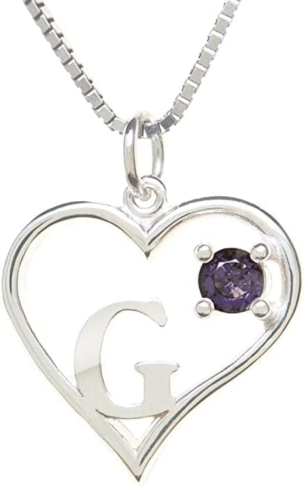 Icy Jewelry Silver Sterling Necklace Initial Letter A-Z Birthstone for Women – Personalized Custom Jewelry Pendant with Heart Design Customized Dainty Charm for Wife Girlfriend Mom – 18" Box Chain