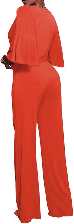 BessCops Womens Loose Short Sleeve Belted Wide Leg Pant Romper Jumpsuit Casual Business One Piece Outfits