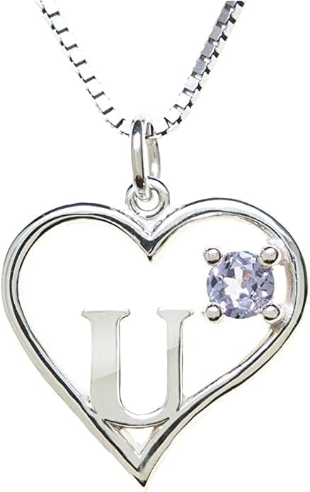 Icy Jewelry Silver Sterling Necklace Initial Letter A-Z Birthstone for Women – Personalized Custom Jewelry Pendant with Heart Design Customized Dainty Charm for Wife Girlfriend Mom – 18" Box Chain