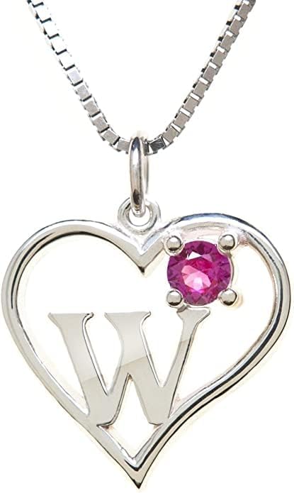 Icy Jewelry Silver Sterling Necklace Initial Letter A-Z Birthstone for Women – Personalized Custom Jewelry Pendant with Heart Design Customized Dainty Charm for Wife Girlfriend Mom – 18" Box Chain