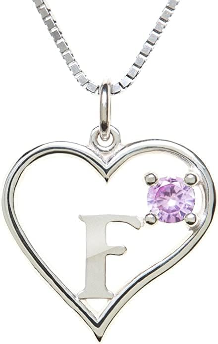 Icy Jewelry Silver Sterling Necklace Initial Letter A-Z Birthstone for Women – Personalized Custom Jewelry Pendant with Heart Design Customized Dainty Charm for Wife Girlfriend Mom – 18" Box Chain