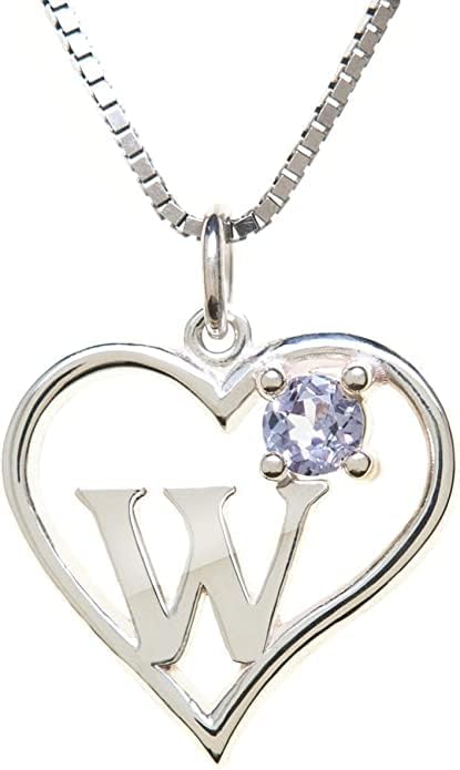 Icy Jewelry Silver Sterling Necklace Initial Letter A-Z Birthstone for Women – Personalized Custom Jewelry Pendant with Heart Design Customized Dainty Charm for Wife Girlfriend Mom – 18" Box Chain