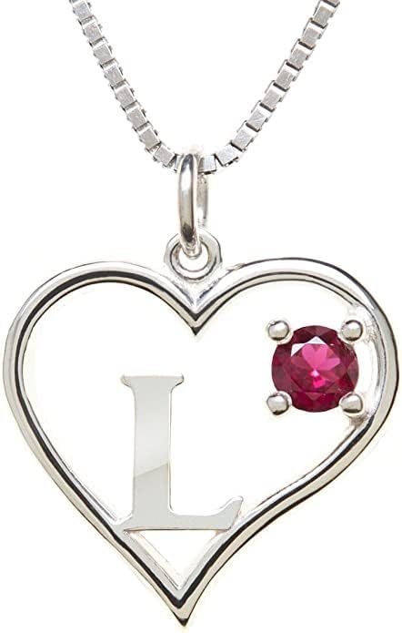 Icy Jewelry Silver Sterling Necklace Initial Letter A-Z Birthstone for Women – Personalized Custom Jewelry Pendant with Heart Design Customized Dainty Charm for Wife Girlfriend Mom – 18" Box Chain