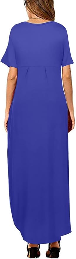 Arolina Women's Summer Maxi Dress Short Sleeve V Neck Casual Loose Long Beach Split Dresses with Pockets