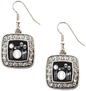 Inspired Silver - Silver Square Charm French Hook Drop Earrings with Cubic Zirconia Jewelry