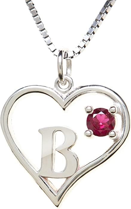 Icy Jewelry Silver Sterling Necklace Initial Letter A-Z Birthstone for Women – Personalized Custom Jewelry Pendant with Heart Design Customized Dainty Charm for Wife Girlfriend Mom – 18" Box Chain