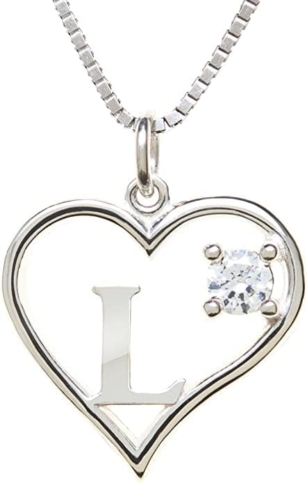 Icy Jewelry Silver Sterling Necklace Initial Letter A-Z Birthstone for Women – Personalized Custom Jewelry Pendant with Heart Design Customized Dainty Charm for Wife Girlfriend Mom – 18" Box Chain