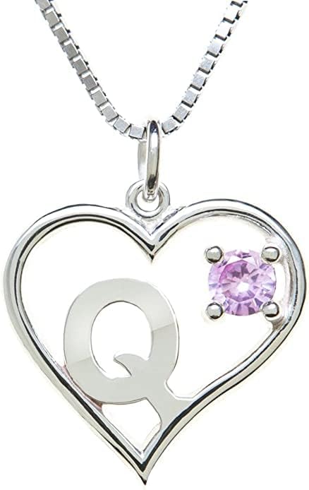 Icy Jewelry Silver Sterling Necklace Initial Letter A-Z Birthstone for Women – Personalized Custom Jewelry Pendant with Heart Design Customized Dainty Charm for Wife Girlfriend Mom – 18" Box Chain