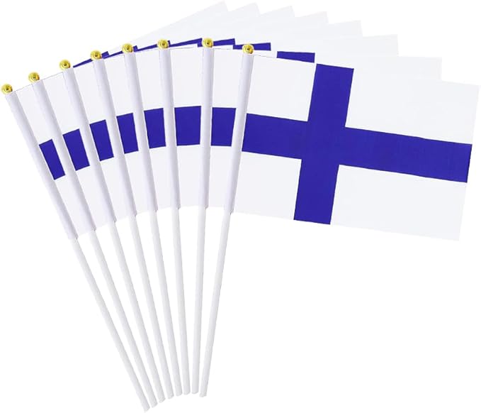 20 Pack Small Finland Flags on Stick Mini Handheld Finns Flag for Parades, Independence Day and Patriotic Events 5x8 Inch Durable Weather-Resistant Flags with 12 Inch Sticks(Finland)