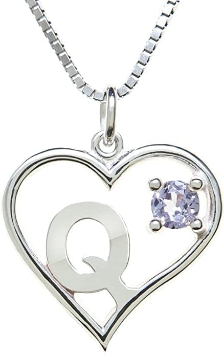 Icy Jewelry Silver Sterling Necklace Initial Letter A-Z Birthstone for Women – Personalized Custom Jewelry Pendant with Heart Design Customized Dainty Charm for Wife Girlfriend Mom – 18" Box Chain