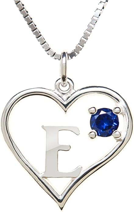 Icy Jewelry Silver Sterling Necklace Initial Letter A-Z Birthstone for Women – Personalized Custom Jewelry Pendant with Heart Design Customized Dainty Charm for Wife Girlfriend Mom – 18" Box Chain