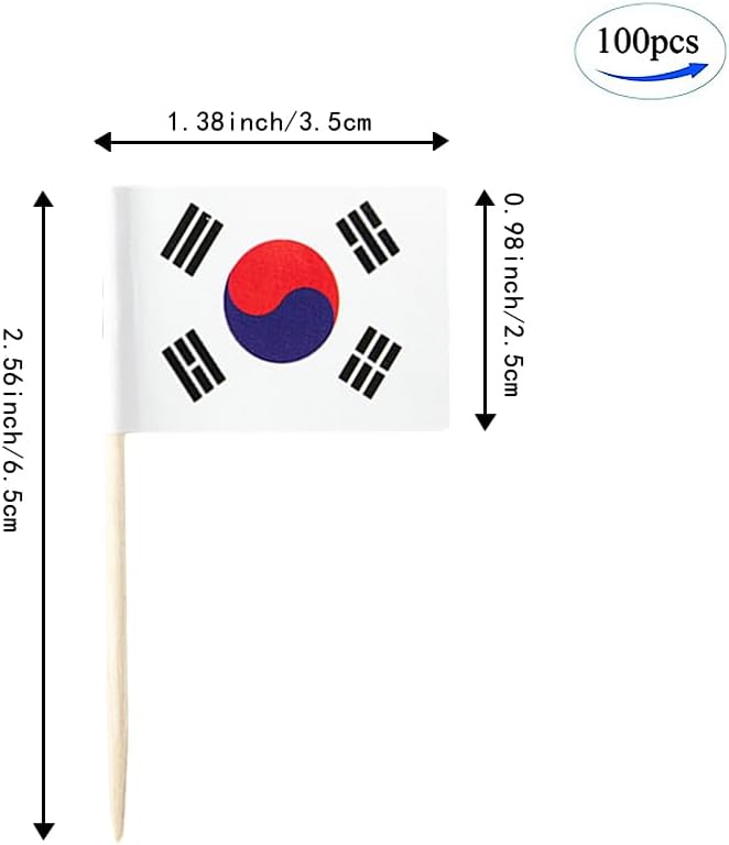 South Korea Flag Korean Flag, Small Mini South Korean Toothpick Flags for Food, Cupcakes, Cocktails, Appetizers, Bar Party Decorations