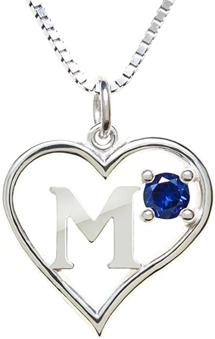 Icy Jewelry Silver Sterling Necklace Initial Letter A-Z Birthstone for Women – Personalized Custom Jewelry Pendant with Heart Design Customized Dainty Charm for Wife Girlfriend Mom – 18" Box Chain