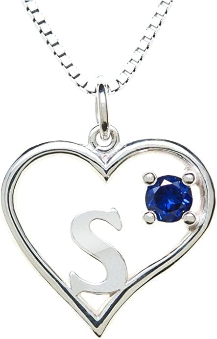 Icy Jewelry Silver Sterling Necklace Initial Letter A-Z Birthstone for Women – Personalized Custom Jewelry Pendant with Heart Design Customized Dainty Charm for Wife Girlfriend Mom – 18" Box Chain