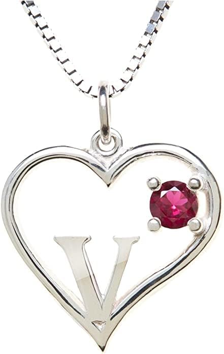 Icy Jewelry Silver Sterling Necklace Initial Letter A-Z Birthstone for Women – Personalized Custom Jewelry Pendant with Heart Design Customized Dainty Charm for Wife Girlfriend Mom – 18" Box Chain