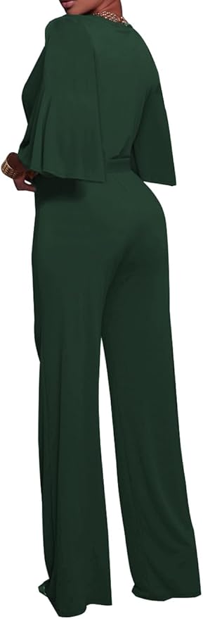BessCops Womens Loose Short Sleeve Belted Wide Leg Pant Romper Jumpsuit Casual Business One Piece Outfits