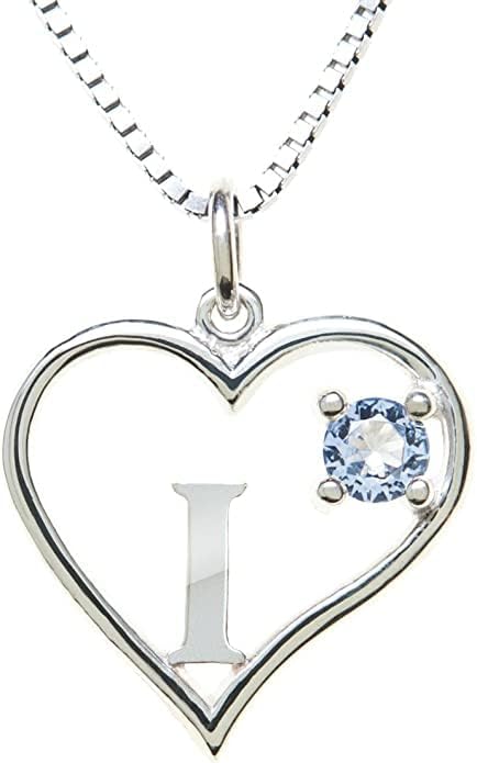 Icy Jewelry Silver Sterling Necklace Initial Letter A-Z Birthstone for Women – Personalized Custom Jewelry Pendant with Heart Design Customized Dainty Charm for Wife Girlfriend Mom – 18" Box Chain