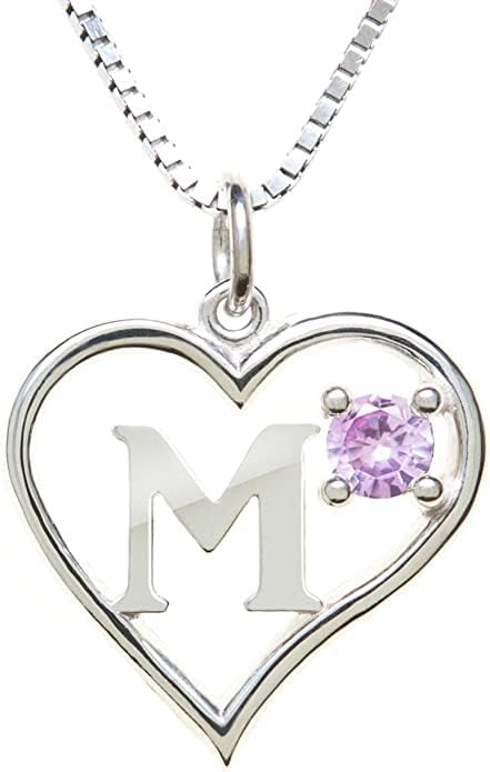 Icy Jewelry Silver Sterling Necklace Initial Letter A-Z Birthstone for Women – Personalized Custom Jewelry Pendant with Heart Design Customized Dainty Charm for Wife Girlfriend Mom – 18" Box Chain