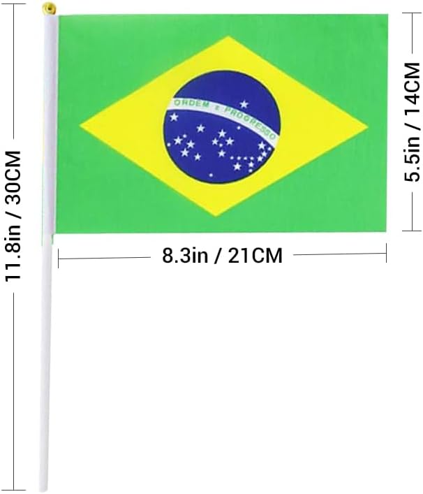 20 Pack Small Brazil Flags on Stick Mini Handheld Brazilian Flag for Parades, Independence Day and Patriotic Events 5x8 Inch Durable Weather-Resistant Flags with 12 Inch Sticks(Brazil)