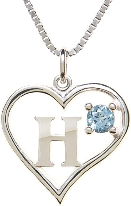 Icy Jewelry Silver Sterling Necklace Initial Letter A-Z Birthstone for Women – Personalized Custom Jewelry Pendant with Heart Design Customized Dainty Charm for Wife Girlfriend Mom – 18" Box Chain